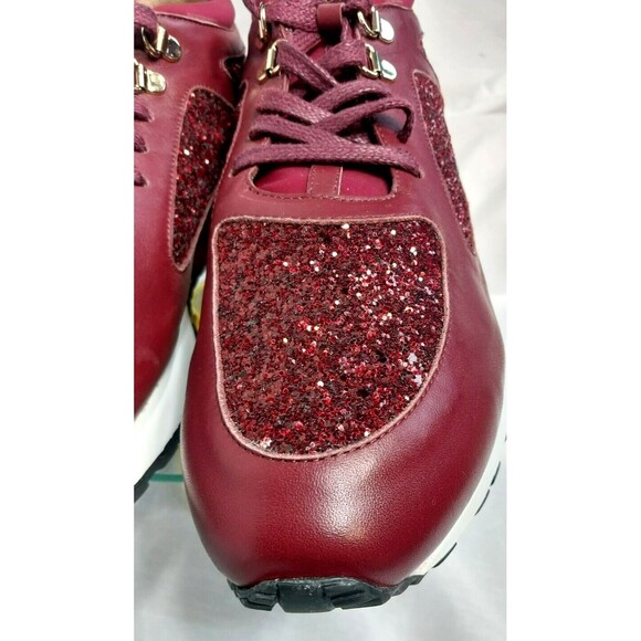 Rare Vinci Sneaker Burgundy Leather Glitter Gold Size 41 Italy - Picture 8 of 16